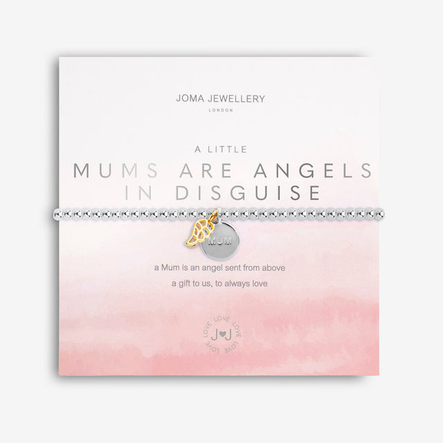 This A Little Mums Are Angels In Disguise Joma bracelet features beads alongside two little charms, mixing gold and silver-plating. Framed by a sweet sentiment and paired with a heartfelt poem, this lovely Joma bracelet was designed to make the most wonderful gift.