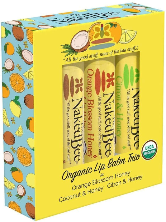 The Naked Bee Organic Lip Balm Trio Gift Set Orange Blossom, Coconut, Citron & Honey