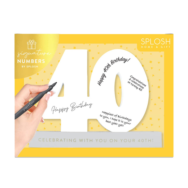 Splosh Signature Number 40 - Surprise someone on their special birthday with a Signature Number from Splosh. Remember the special birthdays for years to come with all the personal touches.  Mark your special occasion forever with signatures and messages from everyone who shared it with you. Use as eye-catching party decorations and as a heartfelt birthday gift for them.