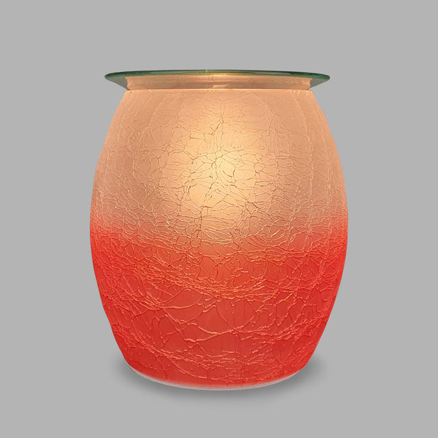 This Wax Melt Burner is designed with a striking red crackle pattern that gives an elegant feeling to any room. The Ombre colour perfectly complements the crackle; making it look beautiful even when unlit. When turned on, the bright light shines through like a sunset, emphasizing the gorgeous colours.