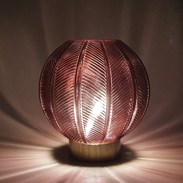 Add a perfect feature to your home with this medium orb shaped lamp featuring a dark red colouring and a textured line pattern all around the lamp  
