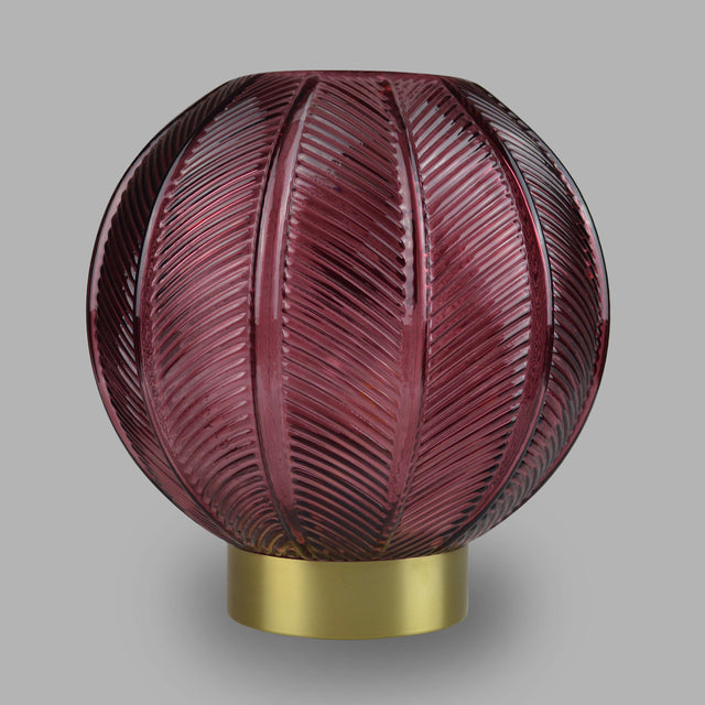 Add a perfect feature to your home with this orb shaped lamp featuring a dark red colouring and a textured line pattern all around the lamp  
