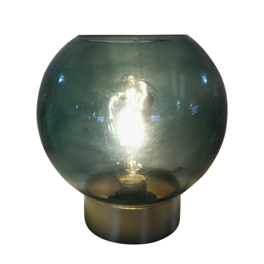 A sleek modern, crystal lake blue globe lamp with a classier look to the eye with its smooth round edges.  
