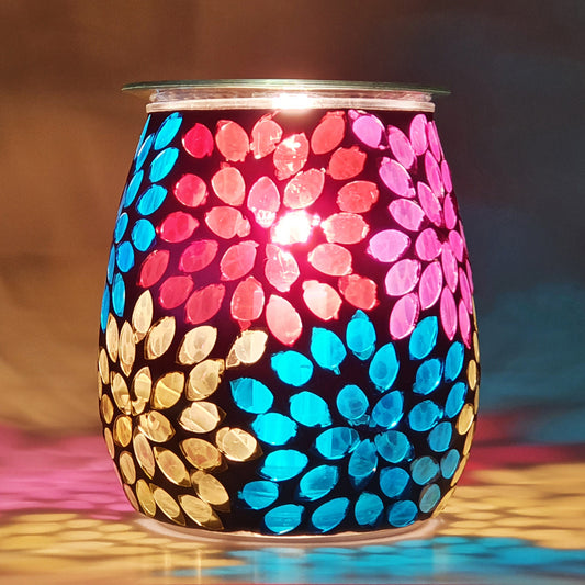 The beautiful hand-crafted multicoloured flower mosaic Wax Melt Burner gives a rustic feel and a simple way to add an eye-catching pop of colour into your house.