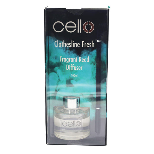  Transform your living space and create a unique ambience with this Clothesline Fresh Reed Diffuser. Our Cello reed diffusers are the perfect way to introduce fragrance your home. By tailoring a specific rooms scent you can evoke a certain atmosphere and create a fragrance journey throughout your home.    Just like the flowing fabrics in the summer breeze, the fresh citrus, floral and musk blend will set your mind adrift. 