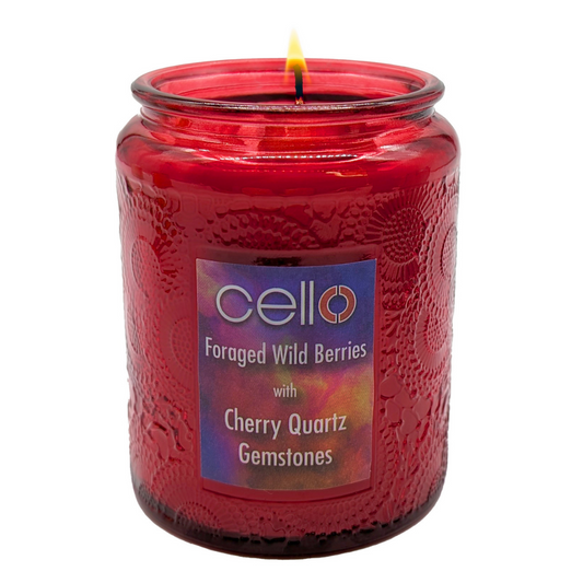 Cello Gemstone Candle -  Foraged Wild Berries with Cherry Quartz