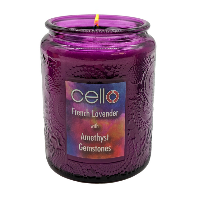 Cello Gemstone Candle -  French Lavender with Amethyst