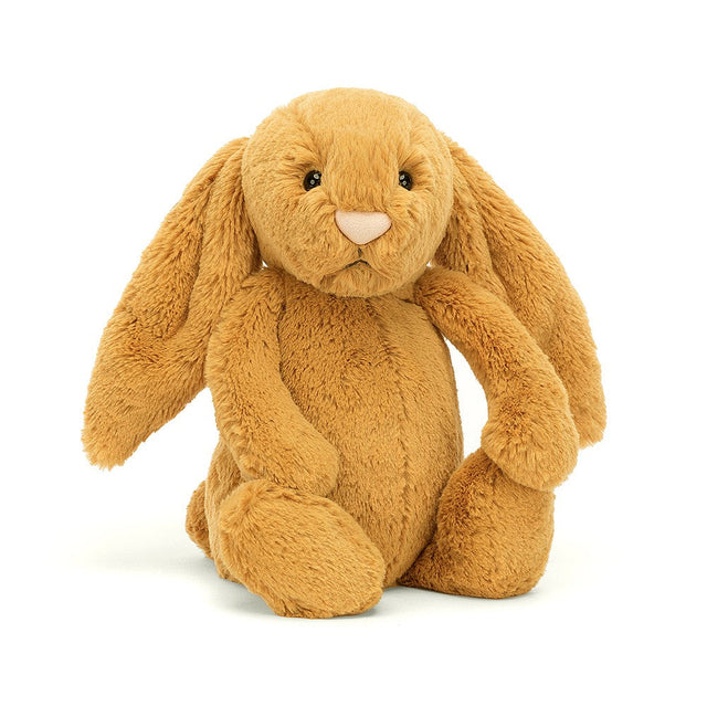 Bashful Golden Bunny is simply scrumptious in cloudy-soft honeycomb fur. With big squashy paws, long lopsy ears, a gentle expression and a neat little bobtail, this sunny silly brings the sunshine! Podgy, perfect and hopping soon to a carrot patch near you!