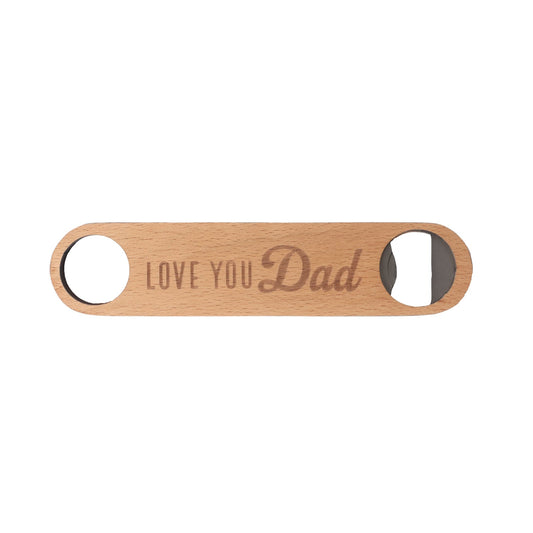 Make his day with this beechwood bottle opener with a quirky etched quote and a metal opener.
