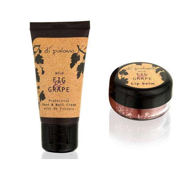An enriching and luxurious hand and nail cream and luxurious lip balm with beeswax and shea butter containing our Wild Fig & Grape fragrance.