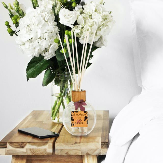 Introduce this unique, decorative room fragrance into your home. The mouth-watering blend of our Wild Fig & Grape fragrance is drawn up through the natural reeds and disperses into the air. The high % of fragrance ensures that this product will last for several months