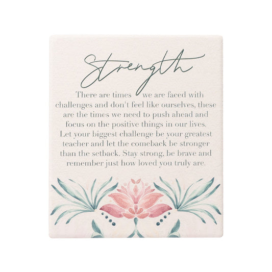 Ceramic strength verse with embossed design, stand and hanging hook