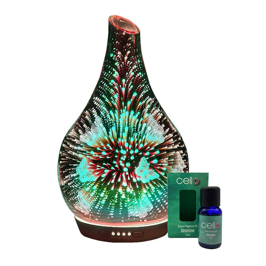 Cello Ultrasonic Diffuser - 3D Butterfly & Jasmine Fragrance Oil Bundle