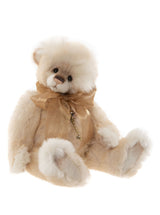  Monet is a 13" Teddy bear with a five-way jointed body sewn from the finest alpaca and mohair. His face comes together with a hand-stitched nose, airbrushing and soulful glass eyes backed with ultrasuede disks for an adorable love me look.