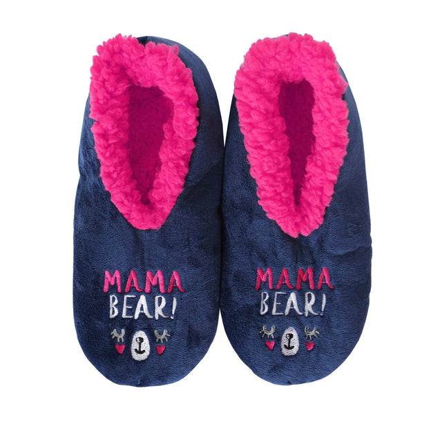 Who doesnÅ¾t love a quote? These luxe velvet, quirky embroidered Mamma Bear slippers are the perfect pair for the woman seeking something fun yet functional.
With styles and sizes to suit every age, snuggle up with the whole family with Sploshs Snugg Ups slippers!



