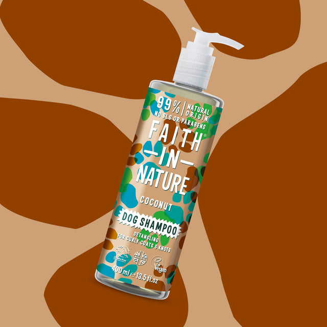 Natural coconut dog shampoo for curly and tangled coats